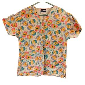 Crest Womens Sz Small S Scrub Top Easter Chicken Eggs Spring Doctor Veterinarian